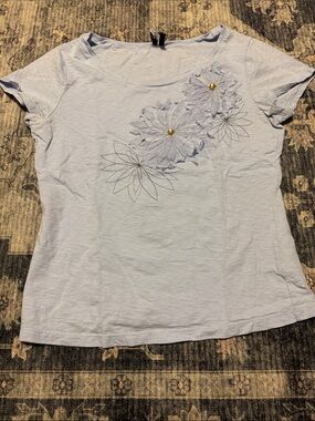 Allie & Rob Pale Blue Short-Sleeve Tee with Floral Appliqués